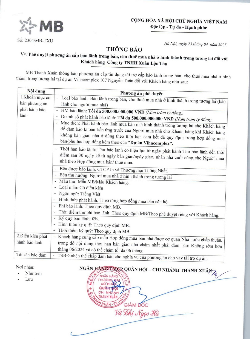 viha leciva bảo lãnh ngân hàng