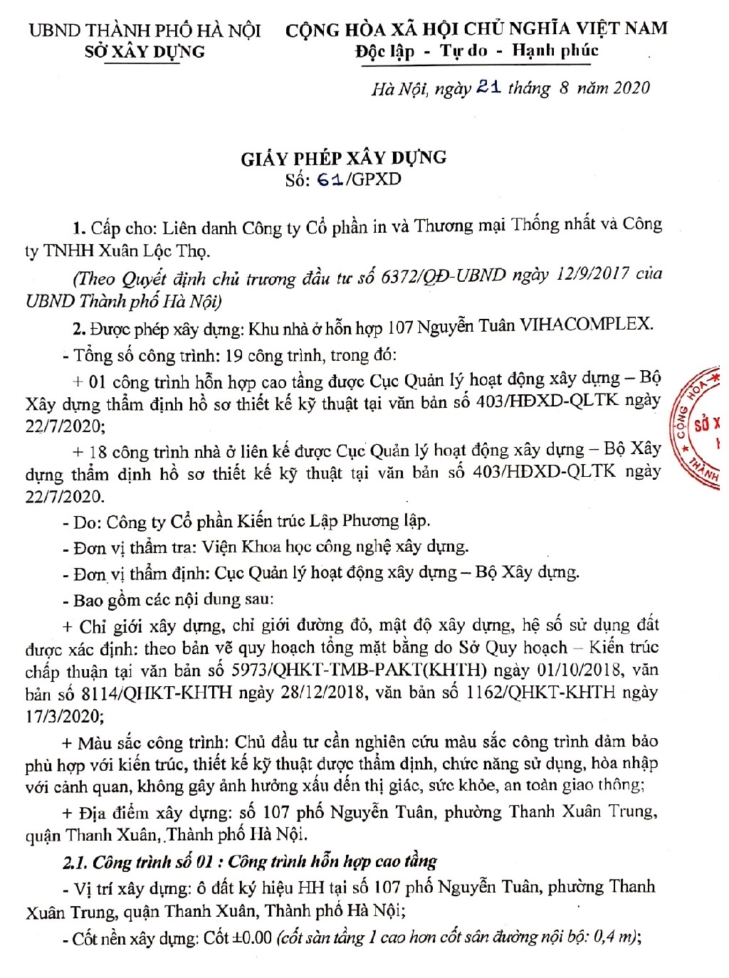 viha leciva giấy phép xây dựng