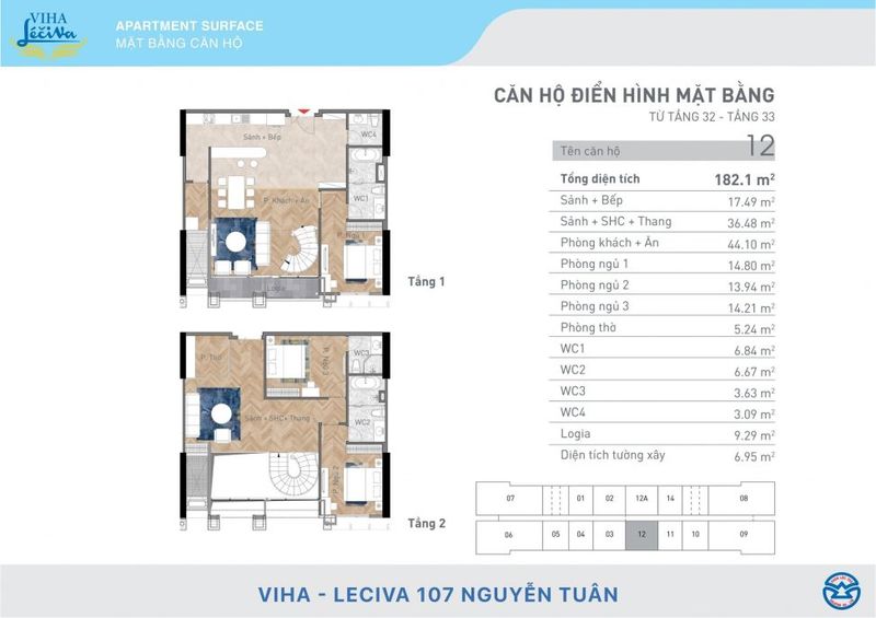Mặt bằng căn hộ Duplex 4 phòng ngủ cho thuê Viha Leciva