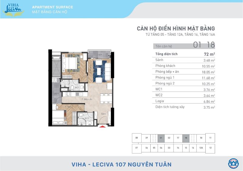 Căn hộ 2 ngủ 2 tắm tại chung cư Viha Leciva 