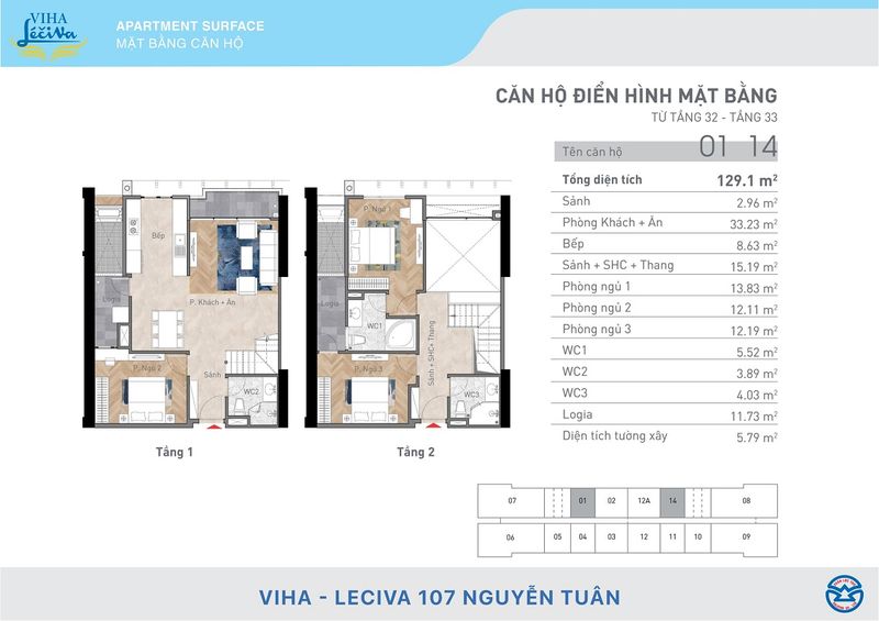 Mặt bằng thiết kế căn hộ Viha Leciva Duplex thông tầng phòng khách