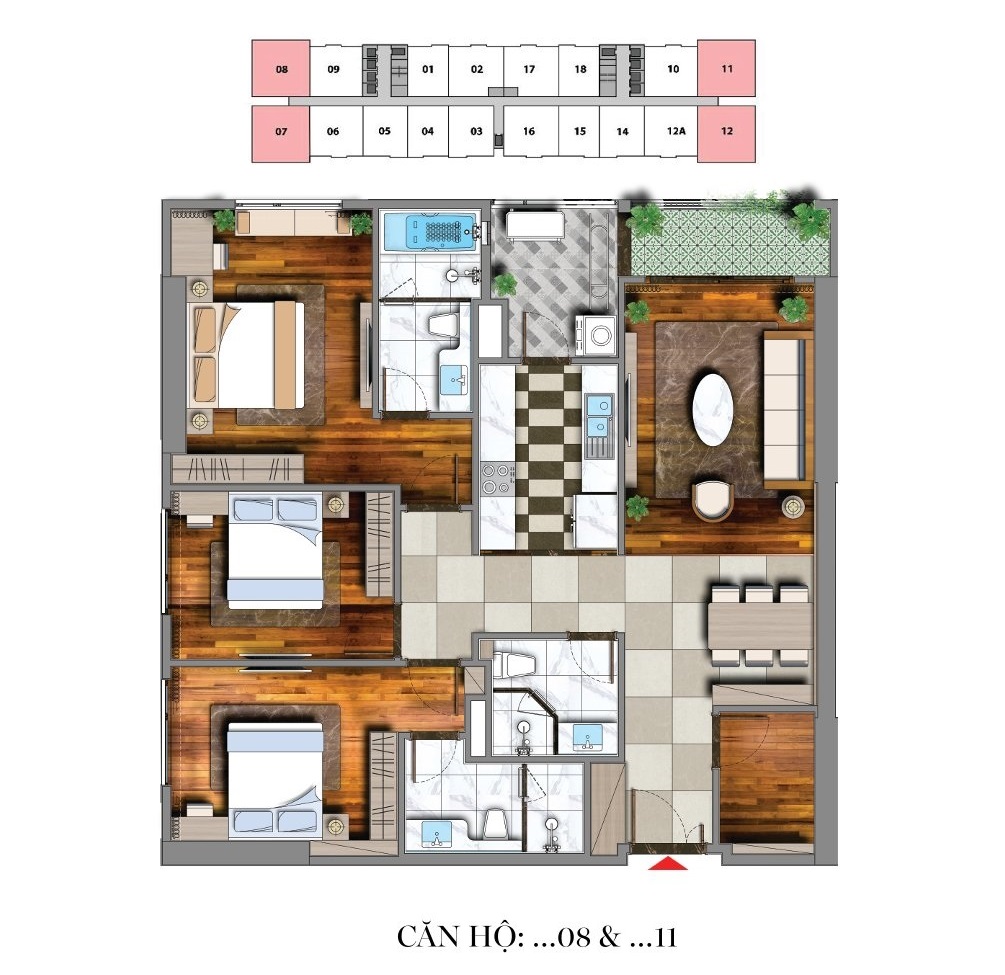 Căn 3 ngủ 118m2 tại Viha Leciva